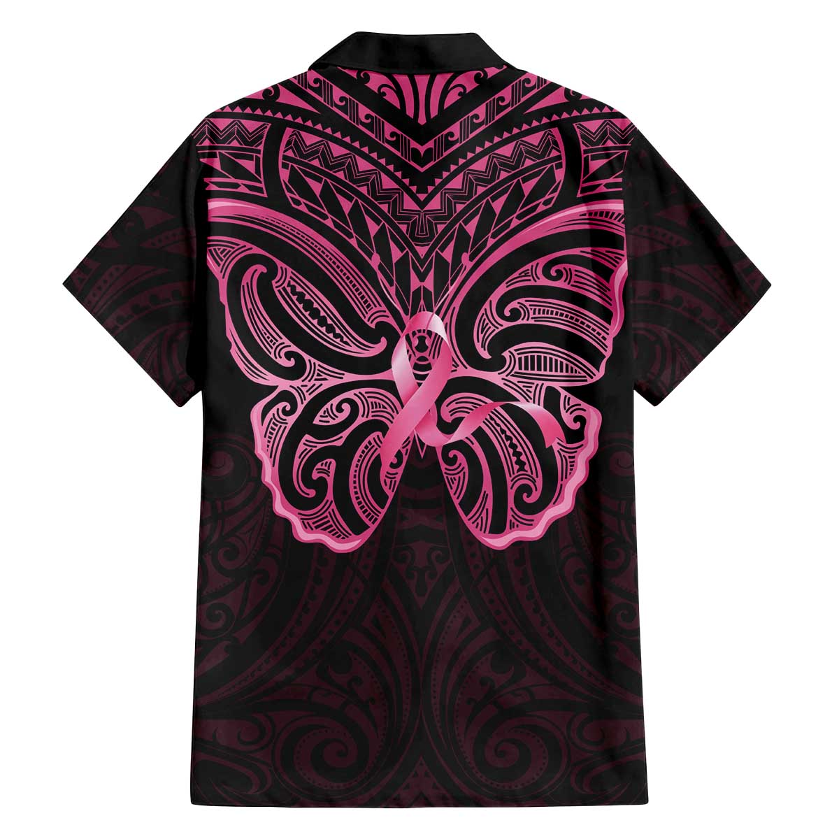 New Zealand Breast Cancer Awareness Family Matching Off The Shoulder Long Sleeve Dress and Hawaiian Shirt Maori Butterfly Pink Ribbon Black Version LT14 - Polynesian Pride