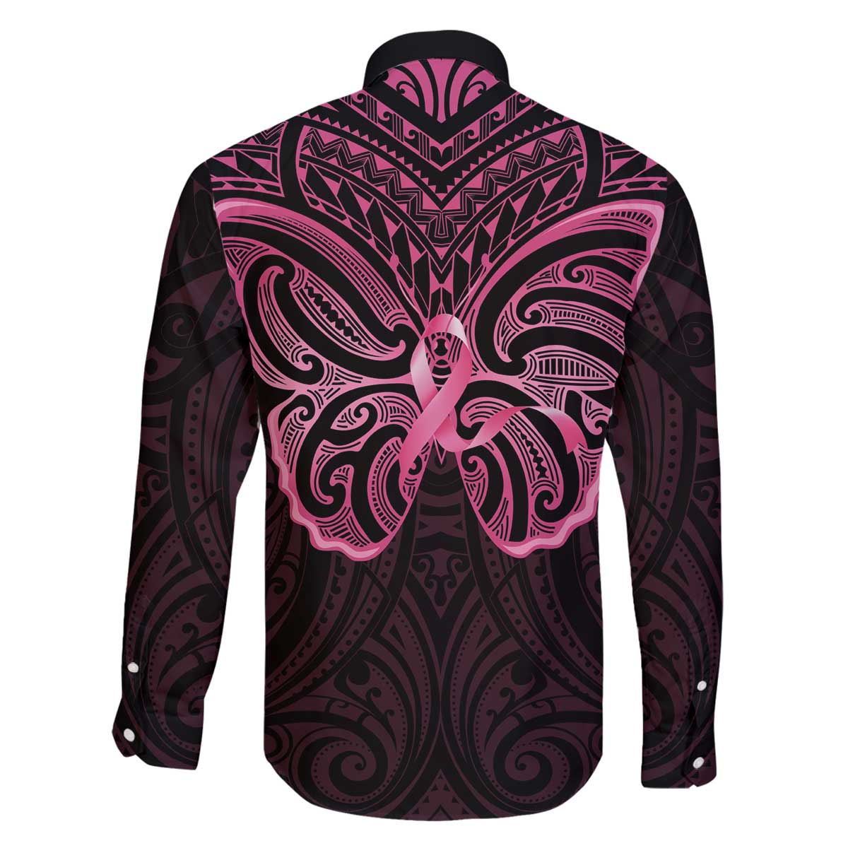 New Zealand Breast Cancer Awareness Family Matching Off The Shoulder Long Sleeve Dress and Hawaiian Shirt Maori Butterfly Pink Ribbon Black Version LT14 - Polynesian Pride