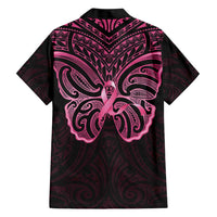 New Zealand Breast Cancer Awareness Family Matching Short Sleeve Bodycon Dress and Hawaiian Shirt Maori Butterfly Pink Ribbon Black Version LT14 - Polynesian Pride