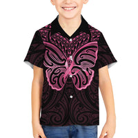 New Zealand Breast Cancer Awareness Family Matching Short Sleeve Bodycon Dress and Hawaiian Shirt Maori Butterfly Pink Ribbon Black Version LT14 Son's Shirt Black - Polynesian Pride