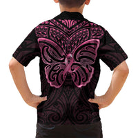 New Zealand Breast Cancer Awareness Family Matching Summer Maxi Dress and Hawaiian Shirt Maori Butterfly Pink Ribbon Black Version LT14 - Polynesian Pride