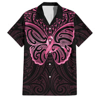 New Zealand Breast Cancer Awareness Family Matching Summer Maxi Dress and Hawaiian Shirt Maori Butterfly Pink Ribbon Black Version LT14 Dad's Shirt - Short Sleeve Black - Polynesian Pride