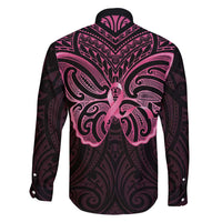 New Zealand Breast Cancer Awareness Family Matching Tank Maxi Dress and Hawaiian Shirt Maori Butterfly Pink Ribbon Black Version LT14 - Polynesian Pride
