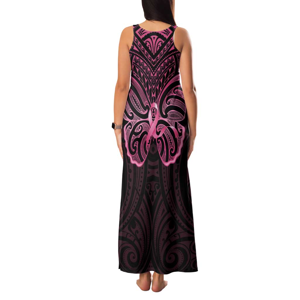 New Zealand Breast Cancer Awareness Family Matching Tank Maxi Dress and Hawaiian Shirt Maori Butterfly Pink Ribbon Black Version LT14 - Polynesian Pride