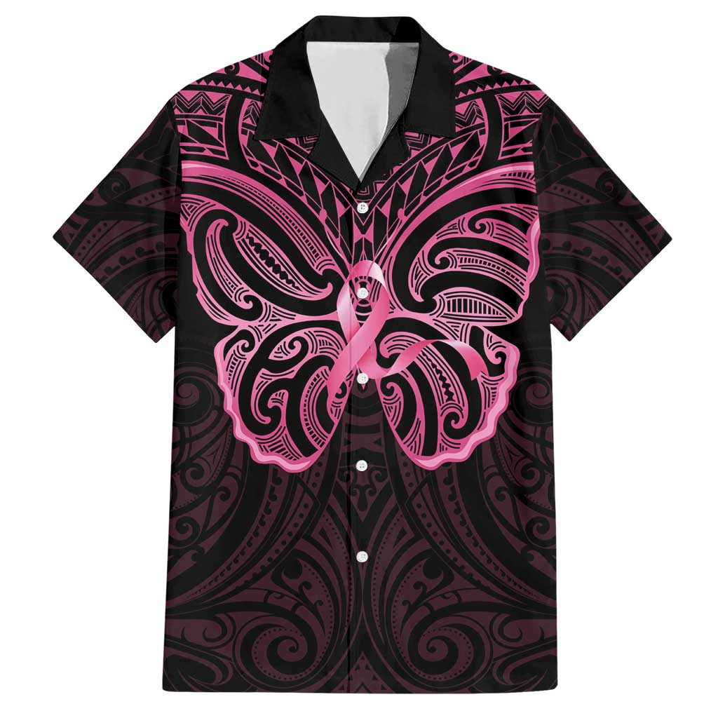 New Zealand Breast Cancer Awareness Hawaiian Shirt Maori Butterfly Pink Ribbon Black Version - Polynesian Pride