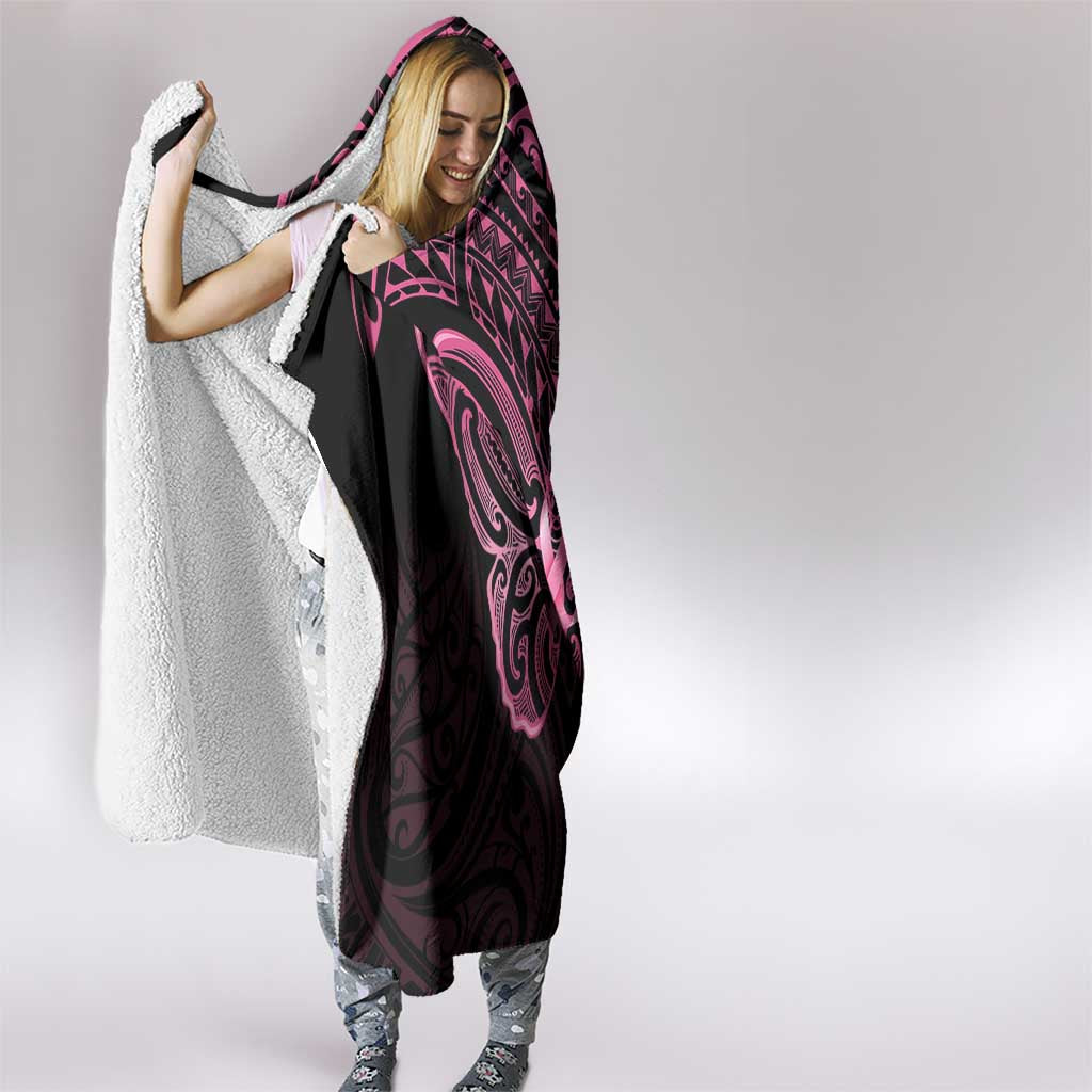 New Zealand Breast Cancer Awareness Hooded Blanket Maori Butterfly Pink Ribbon Black Version - Polynesian Pride