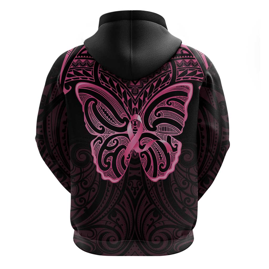 New Zealand Breast Cancer Awareness Hoodie Maori Butterfly Pink Ribbon Black Version LT14 - Polynesian Pride