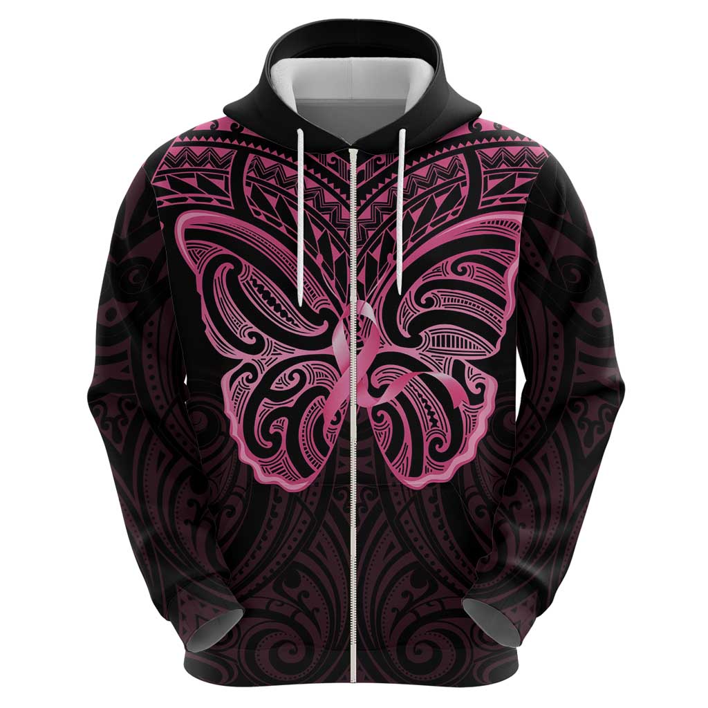 New Zealand Breast Cancer Awareness Hoodie Maori Butterfly Pink Ribbon Black Version LT14 - Polynesian Pride