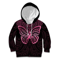New Zealand Breast Cancer Awareness Kid Hoodie Maori Butterfly Pink Ribbon Black Version LT14 Hoodie Black - Polynesian Pride
