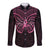 New Zealand Breast Cancer Awareness Long Sleeve Button Shirt Maori Butterfly Pink Ribbon Black Version - Polynesian Pride