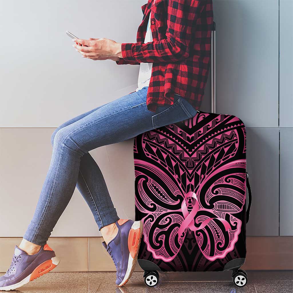 New Zealand Breast Cancer Awareness Luggage Cover Maori Butterfly Pink Ribbon Black Version LT14 - Polynesian Pride