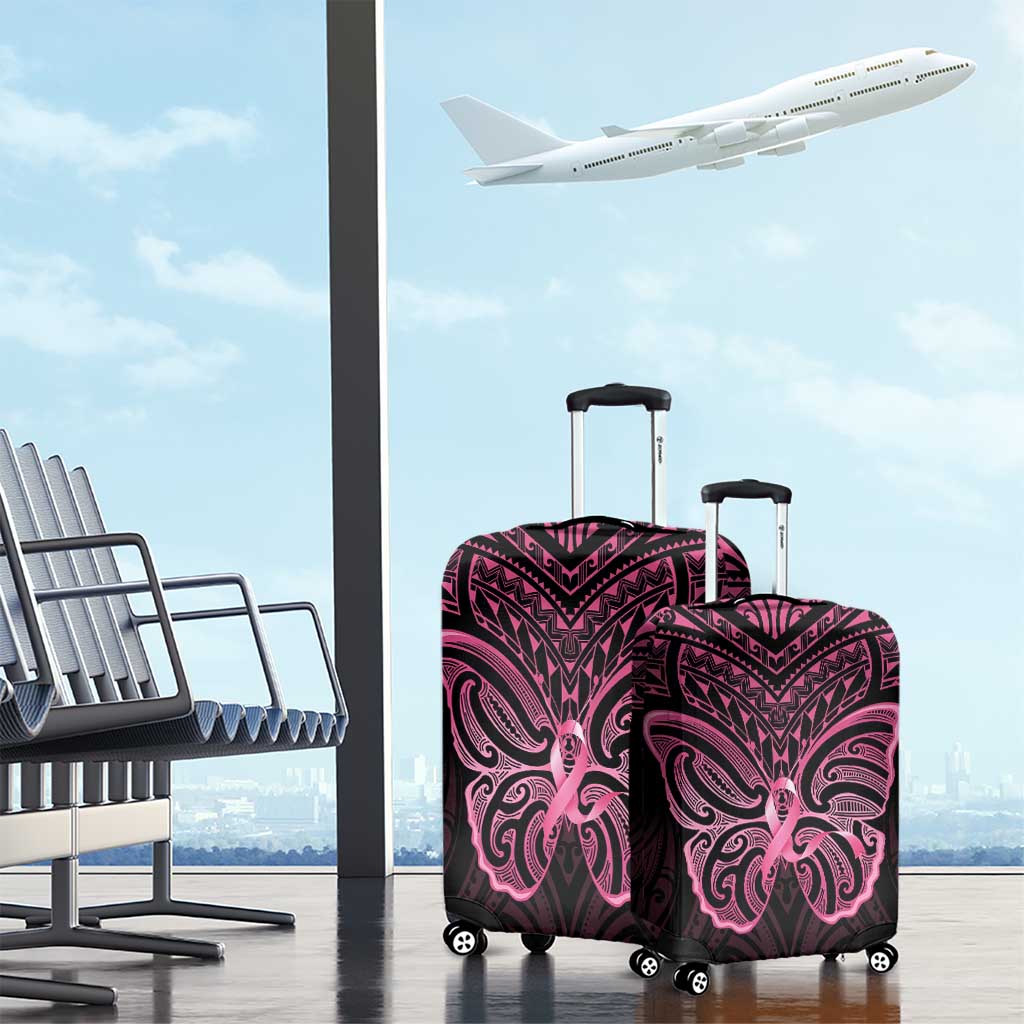 New Zealand Breast Cancer Awareness Luggage Cover Maori Butterfly Pink Ribbon Black Version LT14 - Polynesian Pride