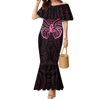 New Zealand Breast Cancer Awareness Mermaid Dress Maori Butterfly Pink Ribbon Black Version LT14 Women Black - Polynesian Pride