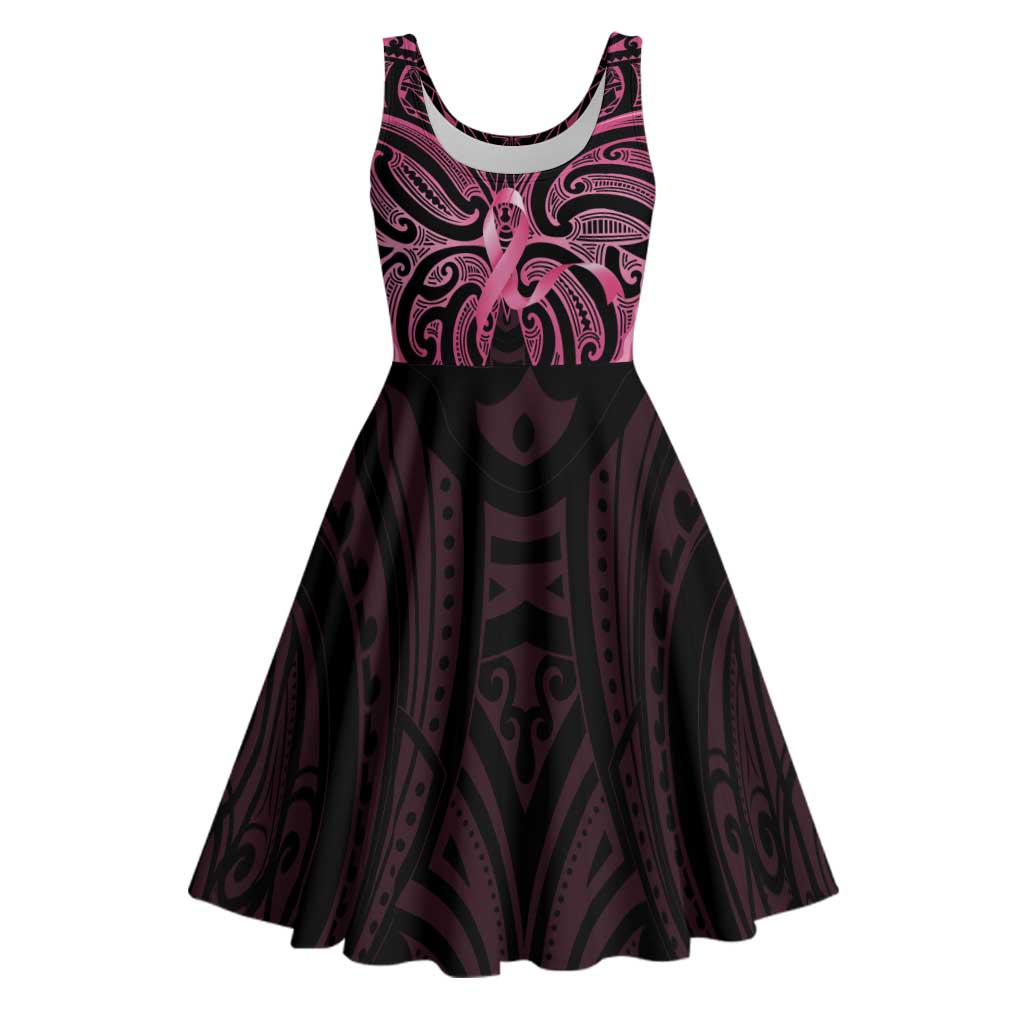 New Zealand Breast Cancer Awareness Midi Dress Maori Butterfly Pink Ribbon Black Version - Polynesian Pride