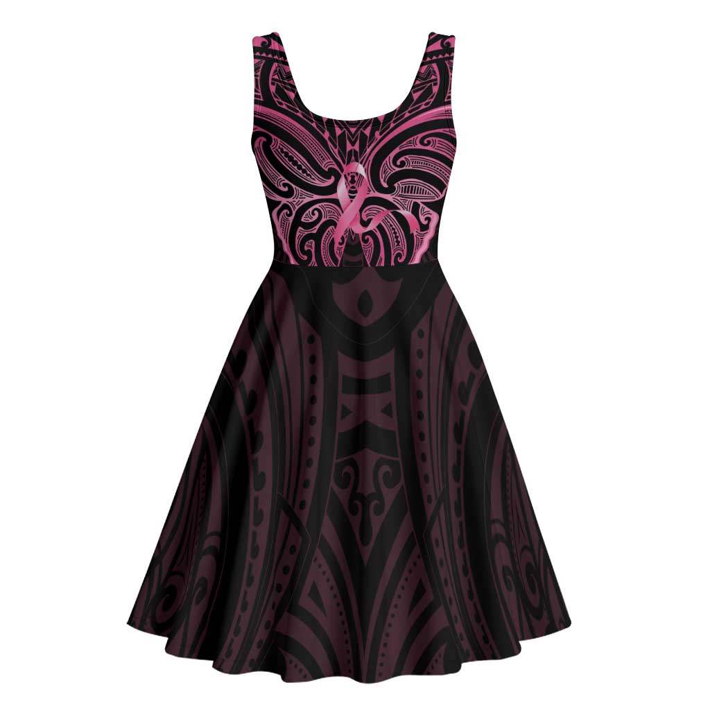 New Zealand Breast Cancer Awareness Midi Dress Maori Butterfly Pink Ribbon Black Version LT14 - Polynesian Pride