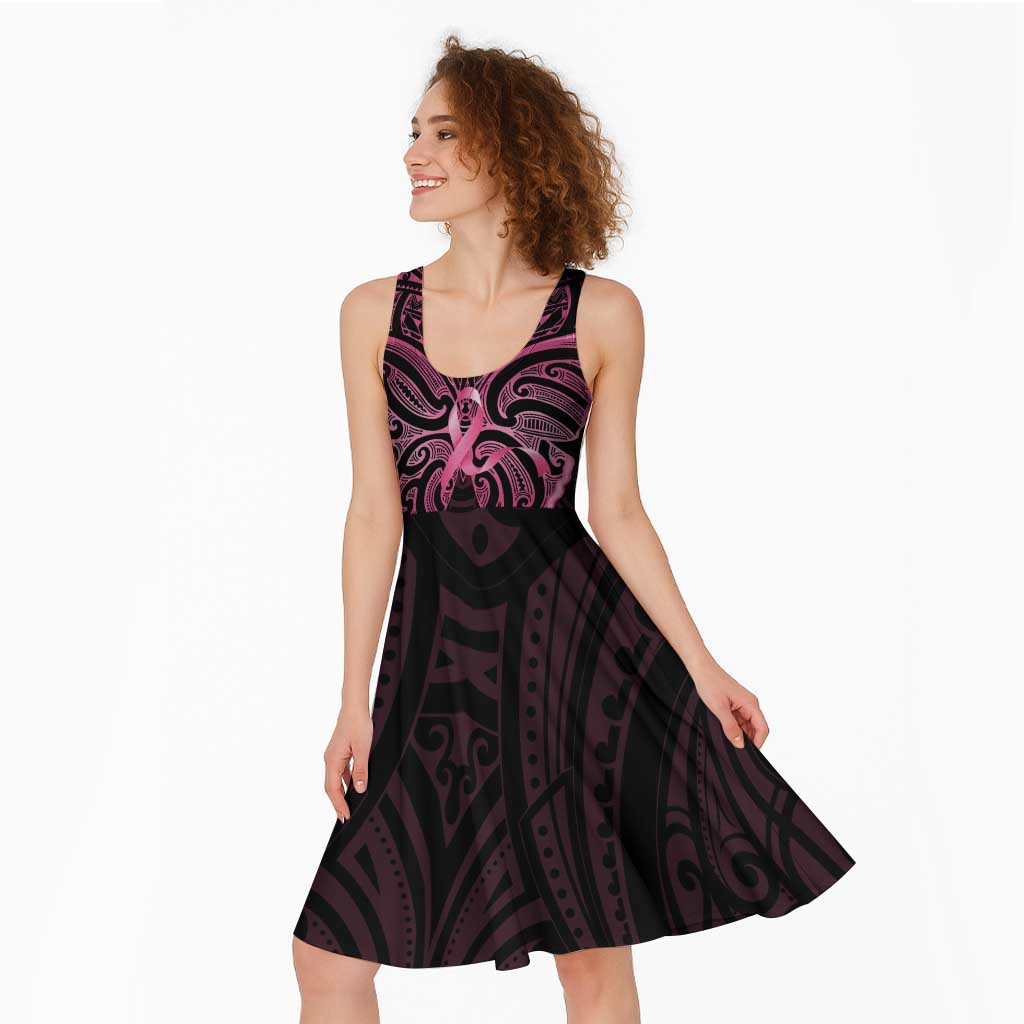New Zealand Breast Cancer Awareness Midi Dress Maori Butterfly Pink Ribbon Black Version LT14 - Polynesian Pride