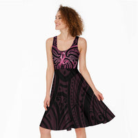 New Zealand Breast Cancer Awareness Midi Dress Maori Butterfly Pink Ribbon Black Version LT14 - Polynesian Pride