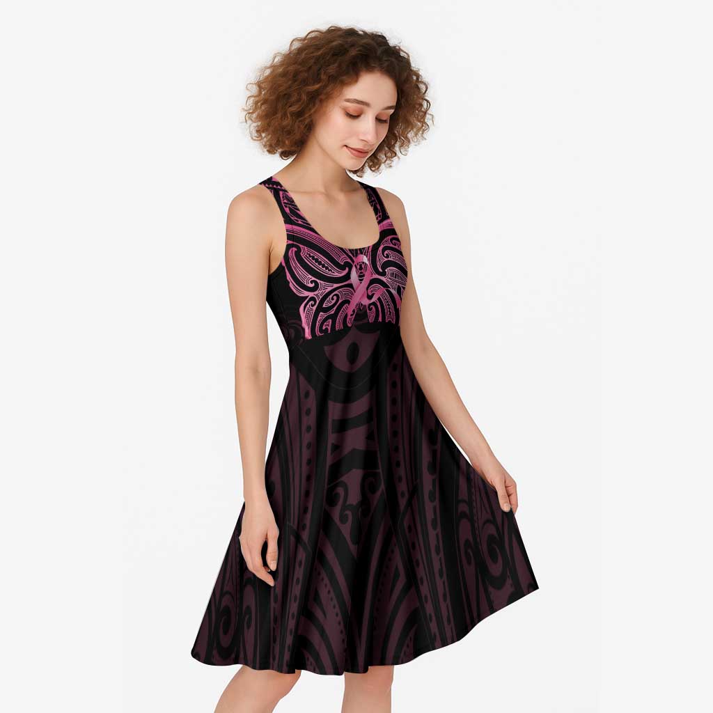 New Zealand Breast Cancer Awareness Midi Dress Maori Butterfly Pink Ribbon Black Version LT14 - Polynesian Pride
