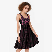 New Zealand Breast Cancer Awareness Midi Dress Maori Butterfly Pink Ribbon Black Version LT14 - Polynesian Pride