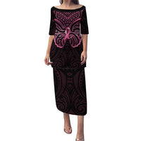 New Zealand Breast Cancer Awareness Puletasi Maori Butterfly Pink Ribbon Black Version - Polynesian Pride