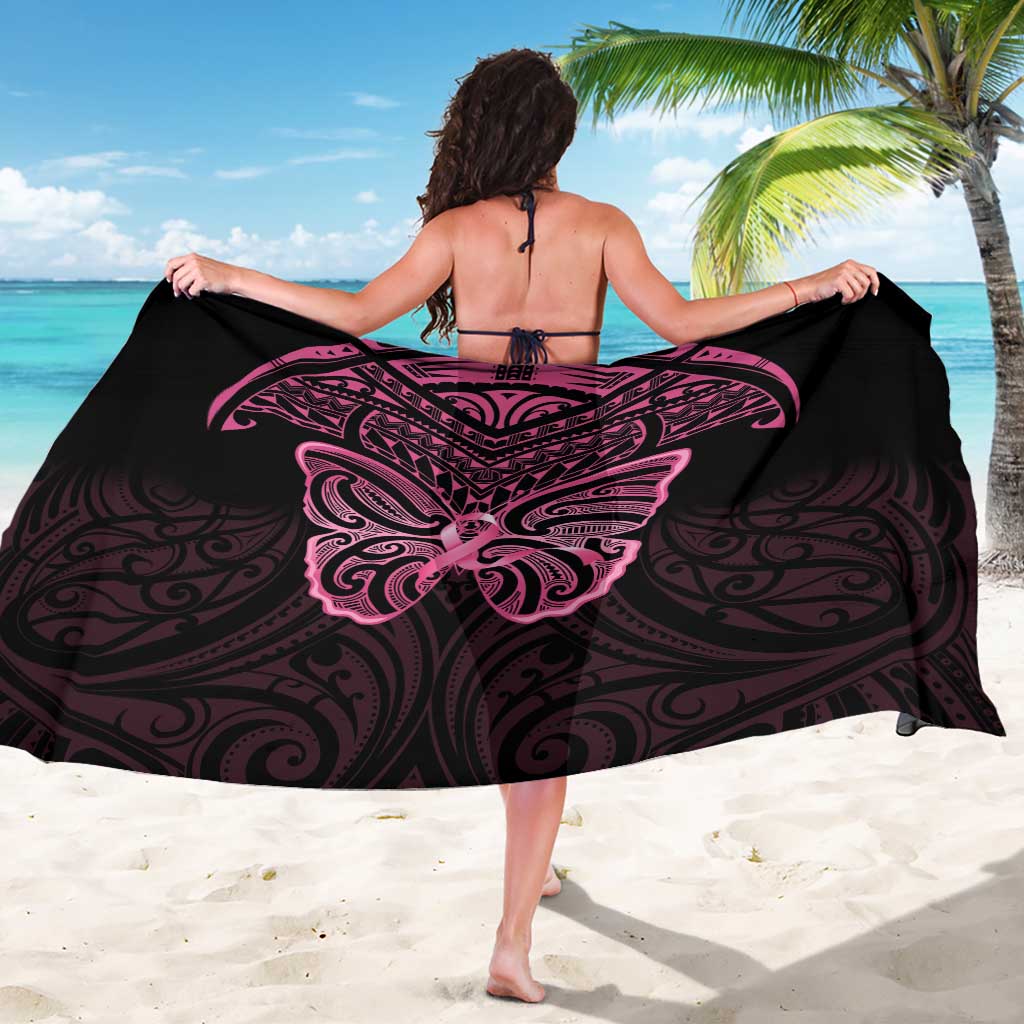 New Zealand Breast Cancer Awareness Sarong Maori Butterfly Pink Ribbon Black Version - Polynesian Pride