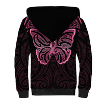 New Zealand Breast Cancer Awareness Sherpa Hoodie Maori Butterfly Pink Ribbon Black Version LT14 - Polynesian Pride