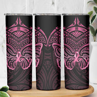 New Zealand Breast Cancer Awareness Skinny Tumbler Maori Butterfly Pink Ribbon Black Version LT14 - Polynesian Pride