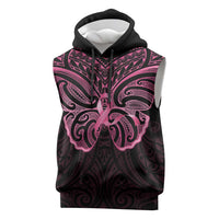 New Zealand Breast Cancer Awareness Sleeveless Hoodie Maori Butterfly Pink Ribbon Black Version LT14 Black - Polynesian Pride