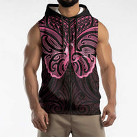 New Zealand Breast Cancer Awareness Sleeveless Zip Hoodie Maori Butterfly Pink Ribbon Black Version LT14 - Polynesian Pride