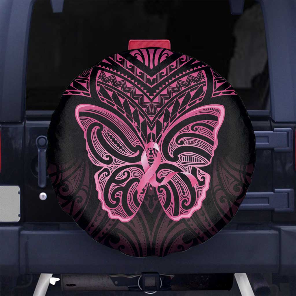 New Zealand Breast Cancer Awareness Spare Tire Cover Maori Butterfly Pink Ribbon Black Version LT14 No hole Black - Polynesian Pride
