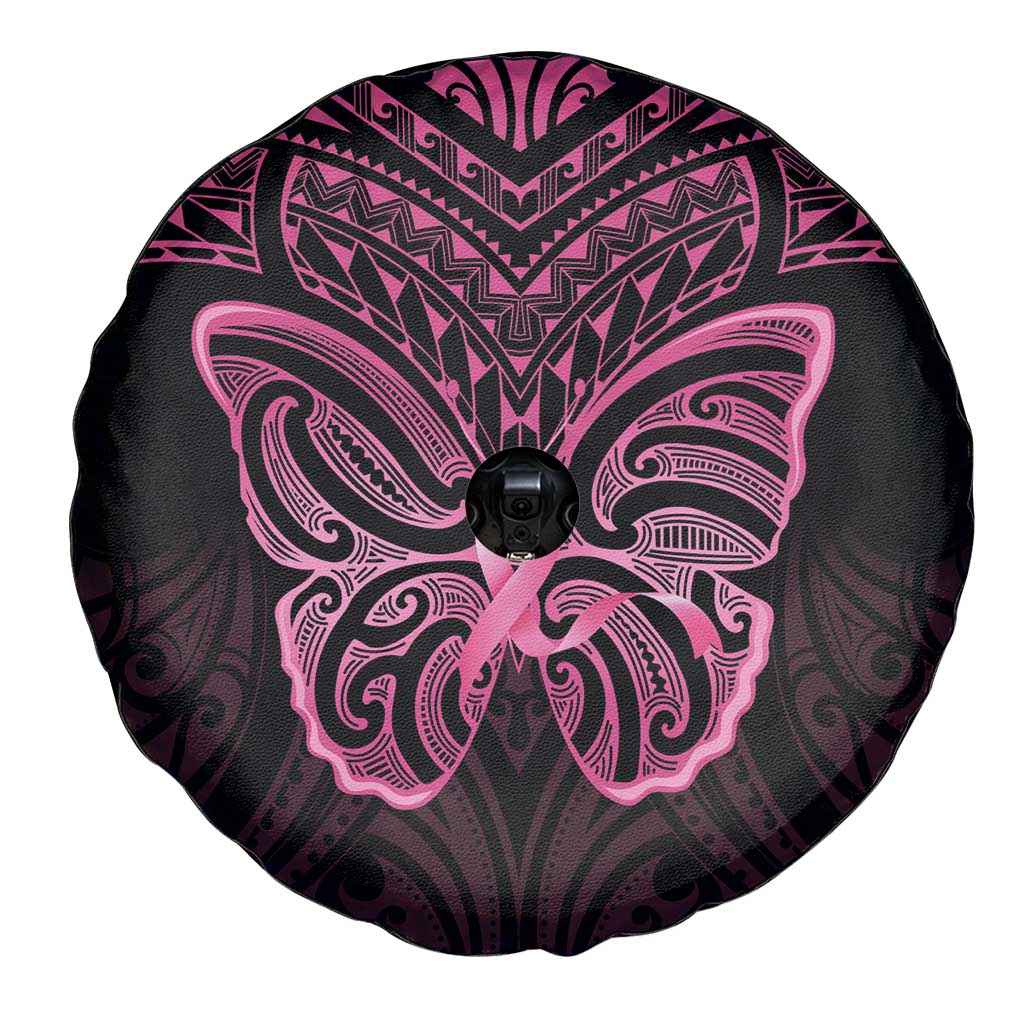 New Zealand Breast Cancer Awareness Spare Tire Cover Maori Butterfly Pink Ribbon Black Version LT14 - Polynesian Pride