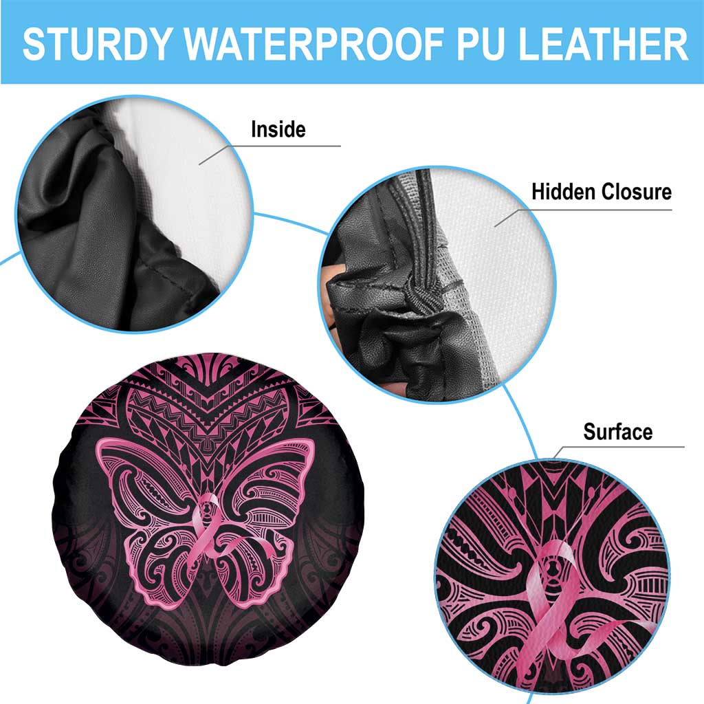 New Zealand Breast Cancer Awareness Spare Tire Cover Maori Butterfly Pink Ribbon Black Version LT14 - Polynesian Pride
