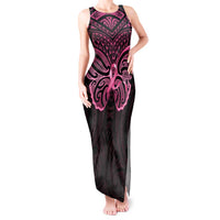 New Zealand Breast Cancer Awareness Tank Maxi Dress Maori Butterfly Pink Ribbon Black Version LT14 Women Black - Polynesian Pride