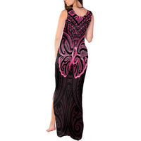New Zealand Breast Cancer Awareness Tank Maxi Dress Maori Butterfly Pink Ribbon Black Version LT14 - Polynesian Pride