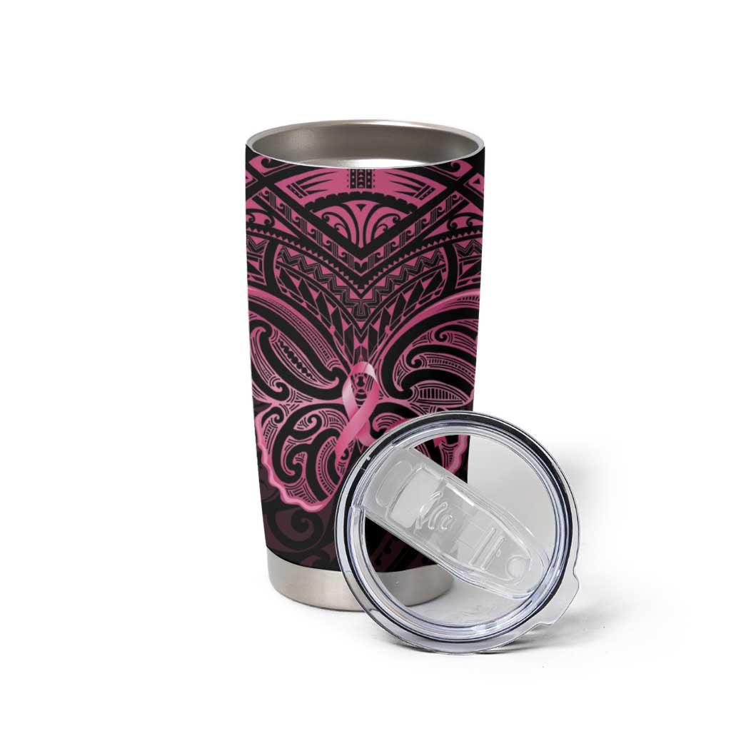 New Zealand Breast Cancer Awareness Tumbler Cup Maori Butterfly Pink Ribbon Black Version LT14 - Polynesian Pride