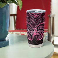 New Zealand Breast Cancer Awareness Tumbler Cup Maori Butterfly Pink Ribbon Black Version LT14 - Polynesian Pride