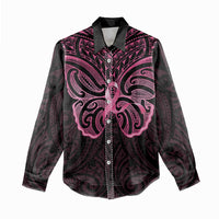 New Zealand Breast Cancer Awareness Women Casual Shirt Maori Butterfly Pink Ribbon Black Version LT14 - Polynesian Pride