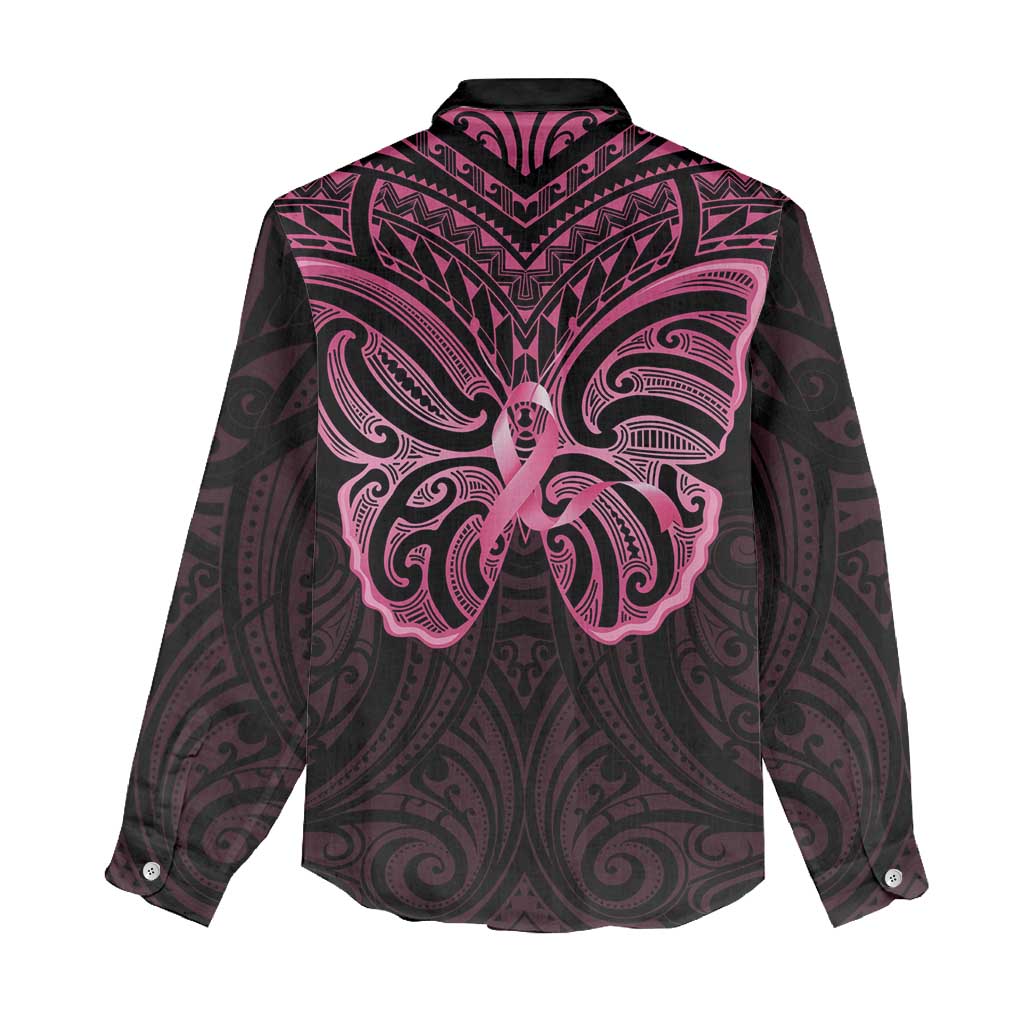 New Zealand Breast Cancer Awareness Women Casual Shirt Maori Butterfly Pink Ribbon Black Version LT14 - Polynesian Pride