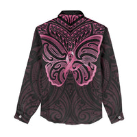New Zealand Breast Cancer Awareness Women Casual Shirt Maori Butterfly Pink Ribbon Black Version LT14 - Polynesian Pride