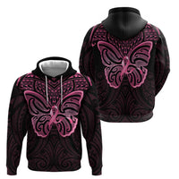 New Zealand Breast Cancer Awareness Zip Hoodie Maori Butterfly Pink Ribbon Black Version LT14 - Polynesian Pride