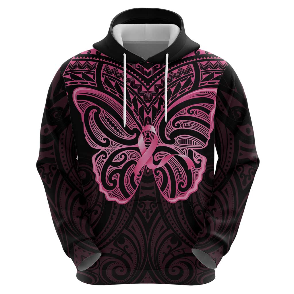 New Zealand Breast Cancer Awareness Zip Hoodie Maori Butterfly Pink Ribbon Black Version LT14 - Polynesian Pride