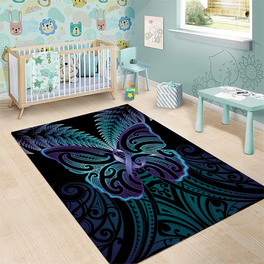 Suicide Prevention New Zealand Area Rug Aotearoa Maori Butterfly Mix Silver Fern - Polynesian Pride