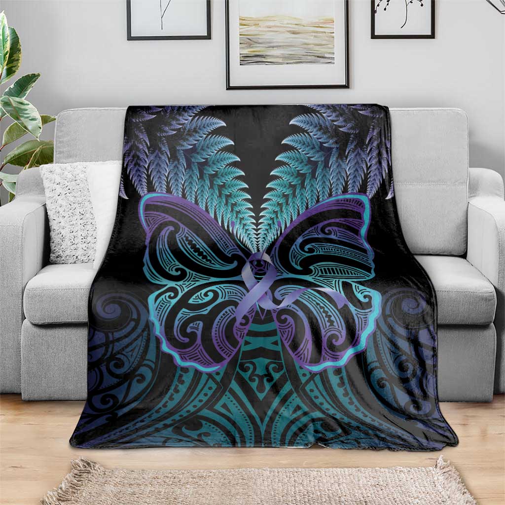 Suicide Prevention New Zealand Blanket Aotearoa Maori Butterfly Mix Silver Fern - Polynesian Pride