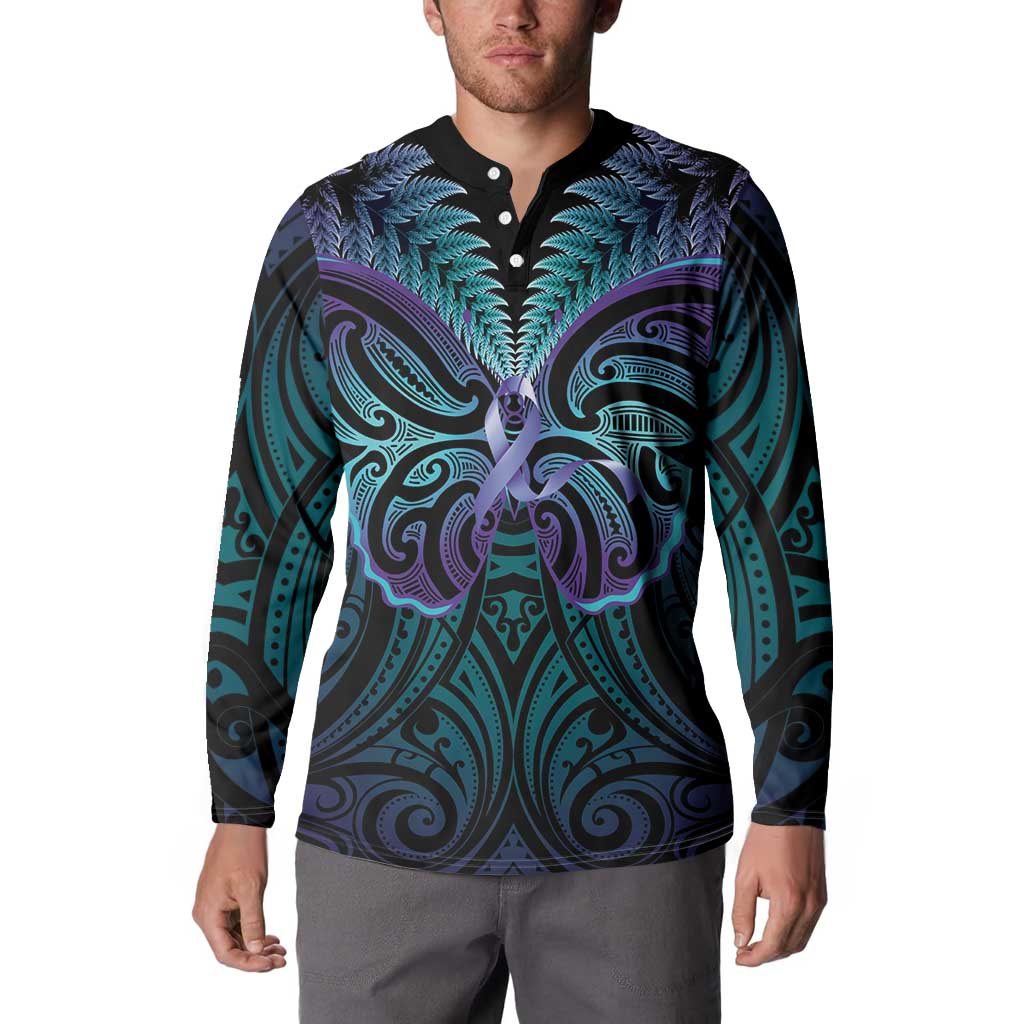 Suicide Prevention New Zealand Button Sweatshirt Aotearoa Maori Butterfly Mix Silver Fern - Polynesian Pride