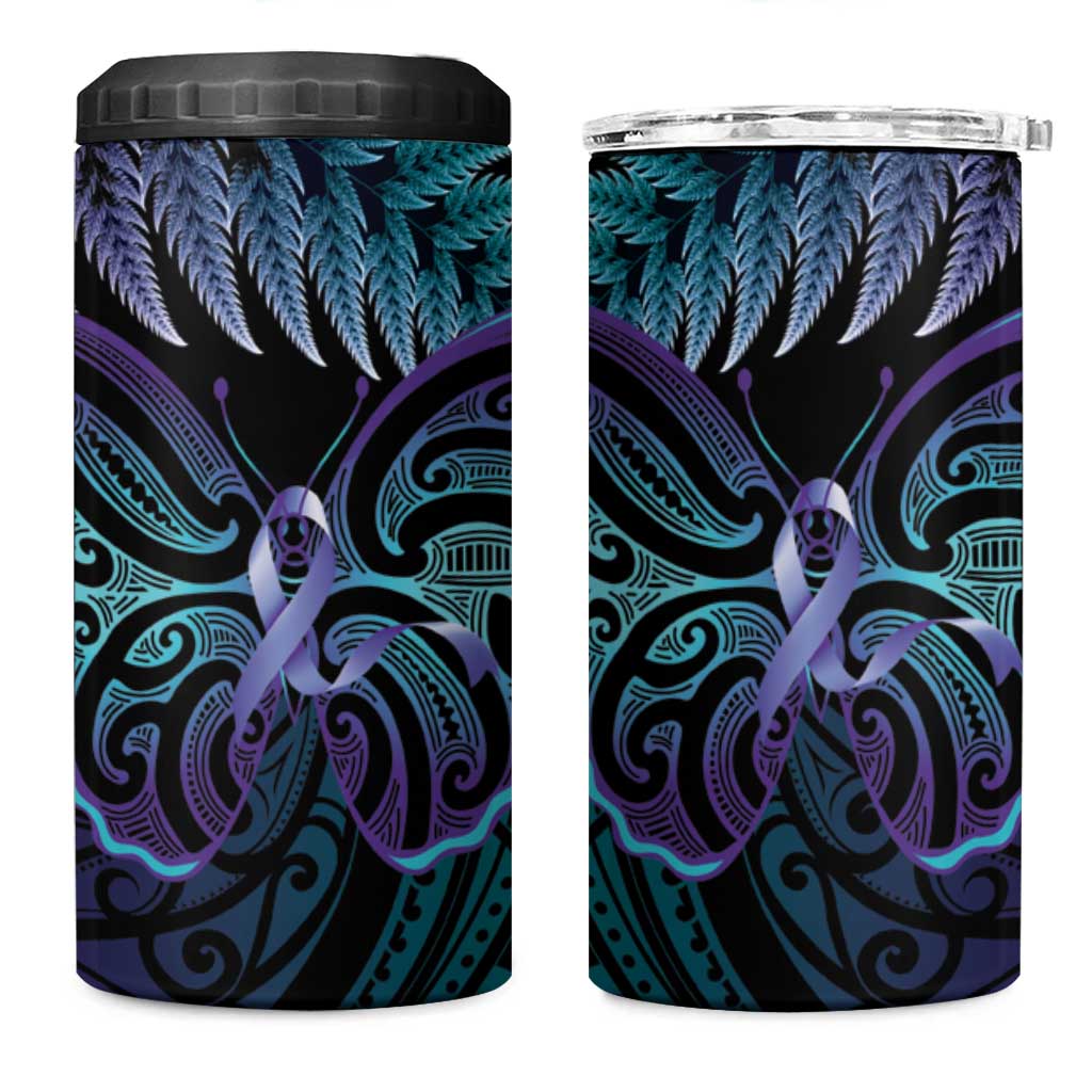 Suicide Prevention New Zealand 4 in 1 Can Cooler Tumbler Aotearoa Maori Butterfly Mix Silver Fern LT14 One Size: 16 oz Black - Polynesian Pride