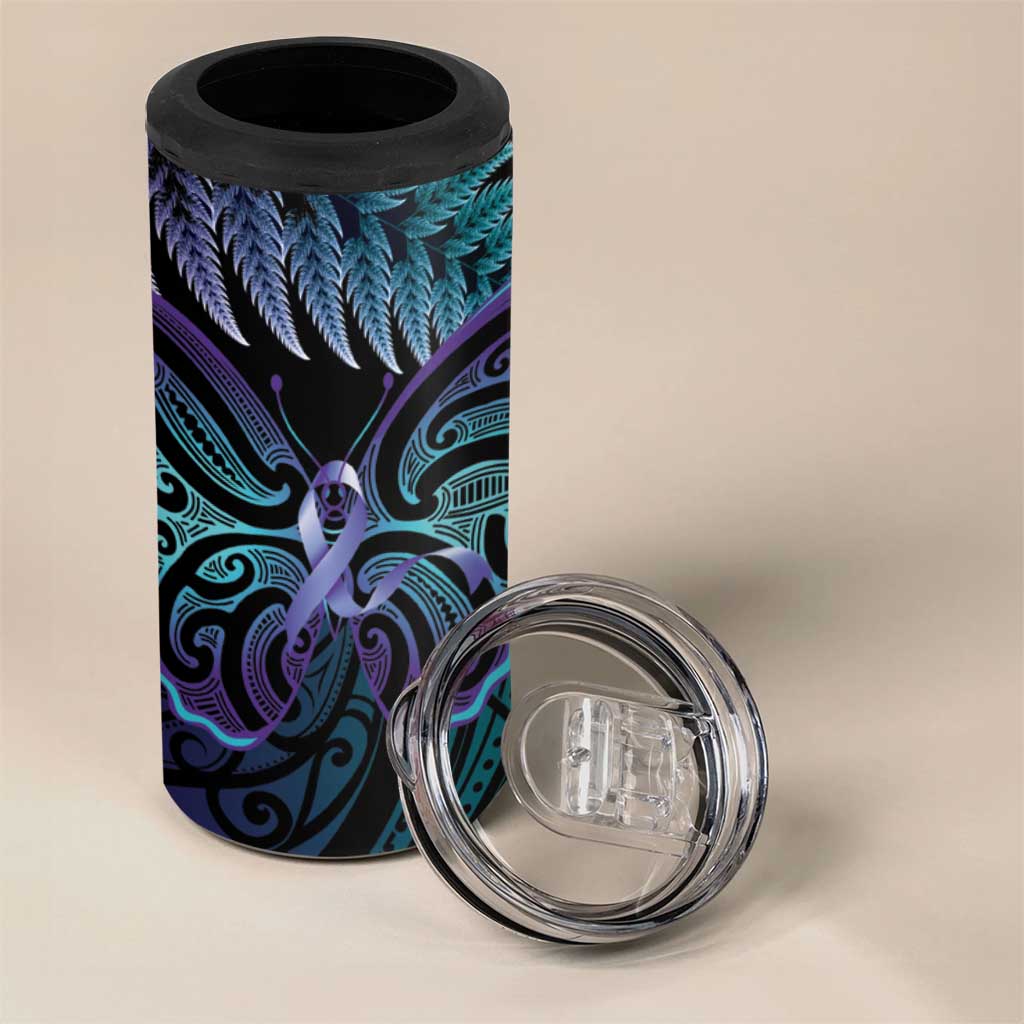 Suicide Prevention New Zealand 4 in 1 Can Cooler Tumbler Aotearoa Maori Butterfly Mix Silver Fern LT14 - Polynesian Pride