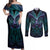 Suicide Prevention New Zealand Couples Matching Off Shoulder Maxi Dress and Long Sleeve Button Shirt Aotearoa Maori Butterfly Mix Silver Fern - Polynesian Pride
