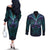 Suicide Prevention New Zealand Couples Matching Off The Shoulder Long Sleeve Dress and Long Sleeve Button Shirt Aotearoa Maori Butterfly Mix Silver Fern - Polynesian Pride