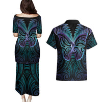 Suicide Prevention New Zealand Couples Matching Puletasi and Hawaiian Shirt Aotearoa Maori Butterfly Mix Silver Fern LT14 - Polynesian Pride
