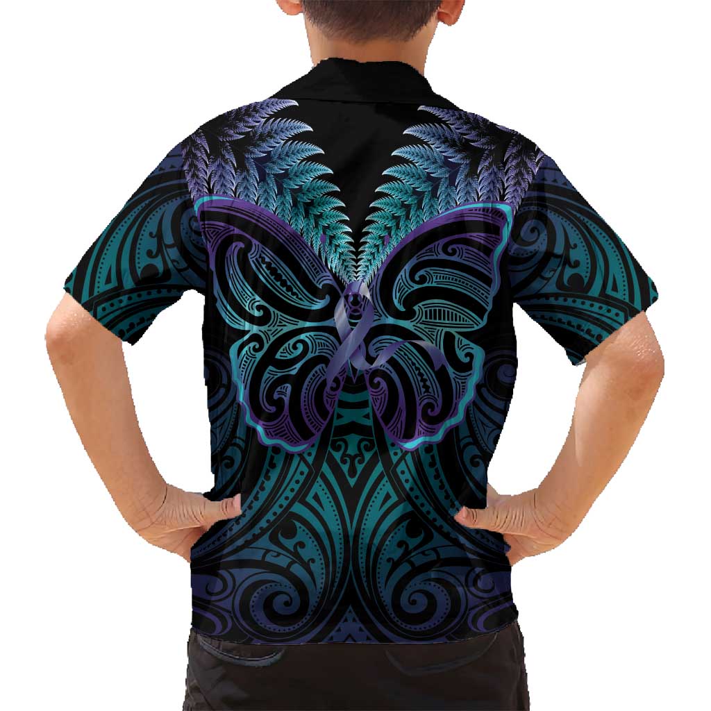 Suicide Prevention New Zealand Family Matching Long Sleeve Bodycon Dress and Hawaiian Shirt Aotearoa Maori Butterfly Mix Silver Fern LT14 - Polynesian Pride